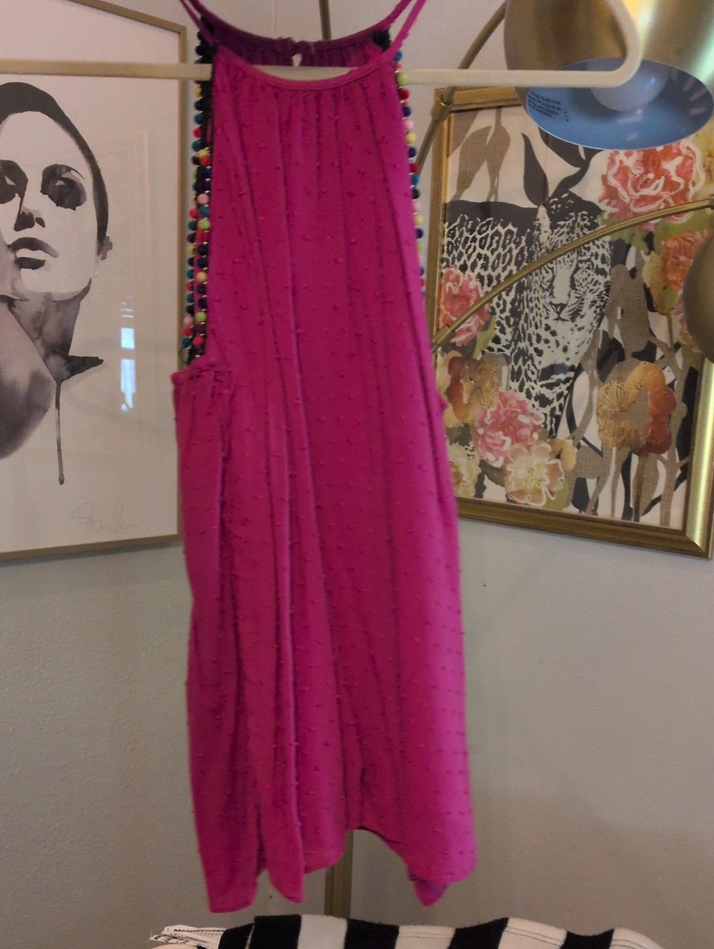 Fuchsia Pom-Trim Sleeveless Top